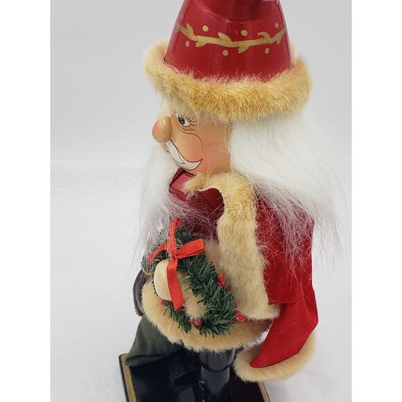 Nutcracker Santa Claus Christmas Decor Red Cape Holding Toy Bag Size 14" - Picture 11 of 16